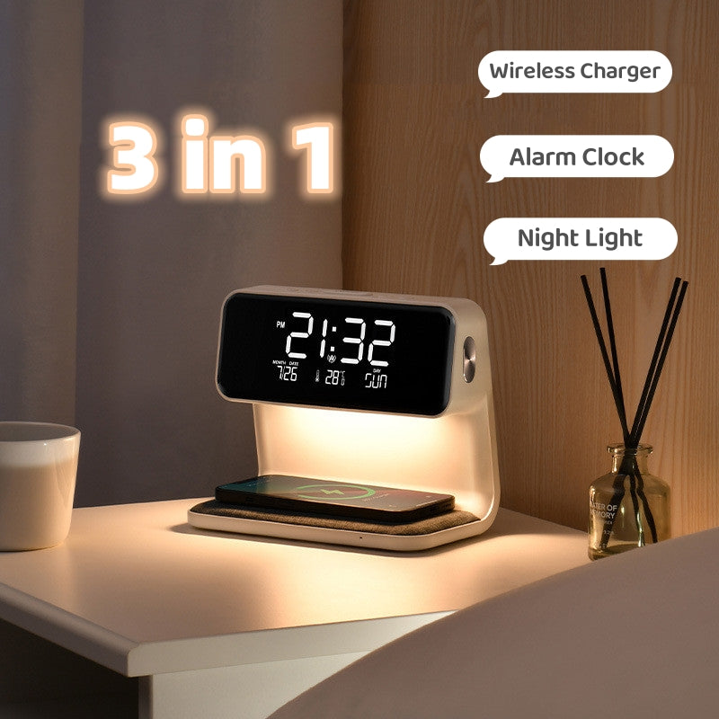 3 in 1 Night Lamp Wireless Charging LCD Screen Alarm Clock Wireless Phone Charger