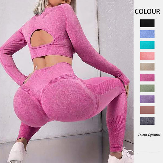 Sports Suits Long Sleeve Hollow Design Tops and Butt Lifting High Waist Seamless Sports Leggingsitness Leggings