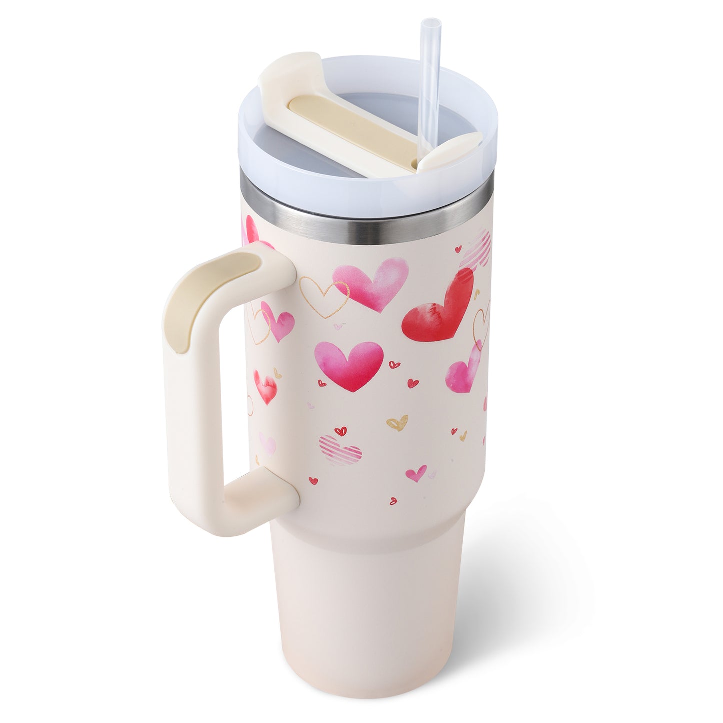 40 oz Tumbler with Handle and Straw Lid | Insulated Cup Reusable Stainless Steel Water Bottle Travel Mug Cupholder Friendly