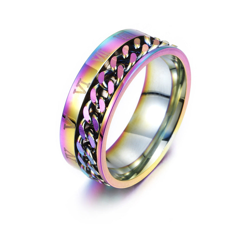 Roman Letter Rotatable Chain Rings Men Digital Titanium Steel Ring For Couple High Quality Multifunctional Bottle Opener Ring Spinner Jewelry Punk Gifts