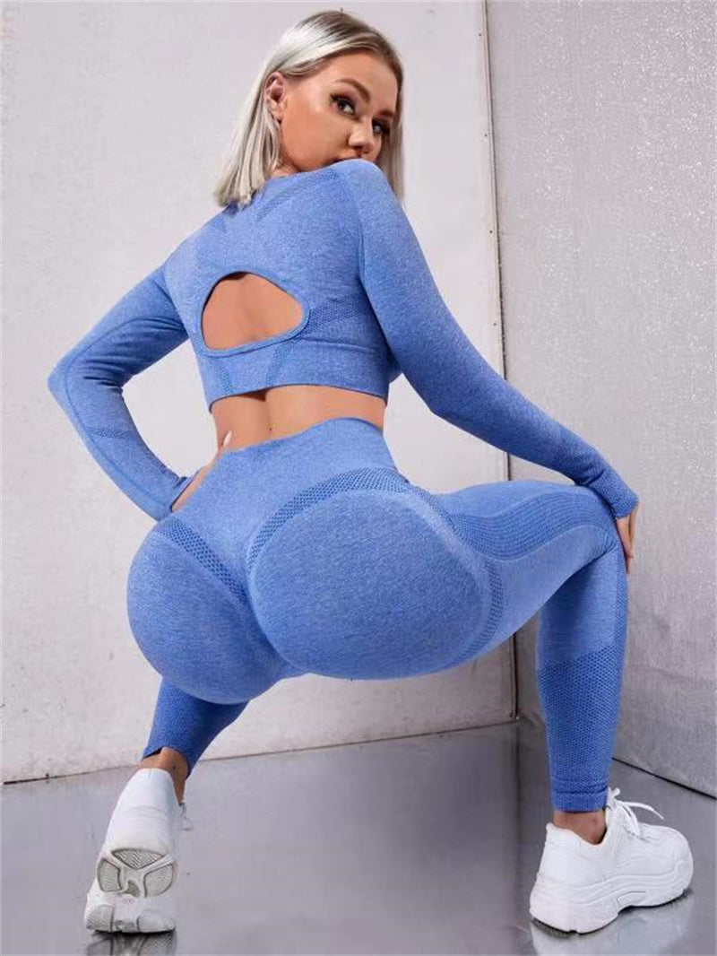 Sports Suits Long Sleeve Hollow Design Tops and Butt Lifting High Waist Seamless Sports Leggingsitness Leggings