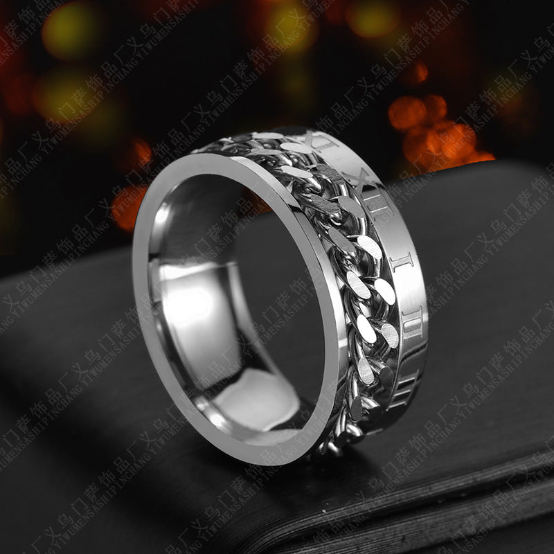 Roman Letter Rotatable Chain Rings Men Digital Titanium Steel Ring For Couple High Quality Multifunctional Bottle Opener Ring Spinner Jewelry Punk Gifts