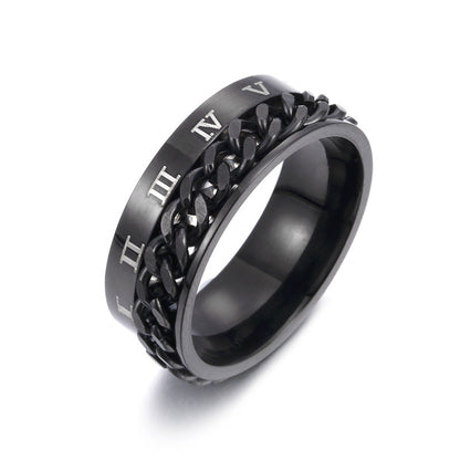 Roman Letter Rotatable Chain Rings Men Digital Titanium Steel Ring For Couple High Quality Multifunctional Bottle Opener Ring Spinner Jewelry Punk Gifts