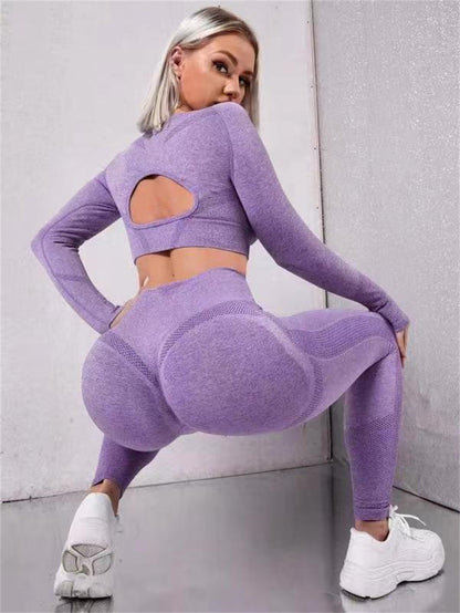 Sports Suits Long Sleeve Hollow Design Tops and Butt Lifting High Waist Seamless Sports Leggingsitness Leggings