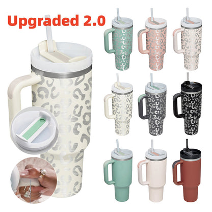 40 oz Tumbler with Handle and Straw Lid | Insulated Cup Reusable Stainless Steel Water Bottle Travel Mug Cupholder Friendly