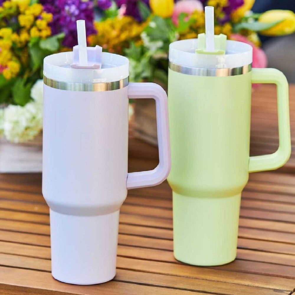 40 oz Tumbler with Handle and Straw Lid | Insulated Cup Reusable Stainless Steel Water Bottle Travel Mug Cupholder Friendly