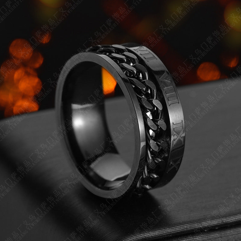 Roman Letter Rotatable Chain Rings Men Digital Titanium Steel Ring For Couple High Quality Multifunctional Bottle Opener Ring Spinner Jewelry Punk Gifts