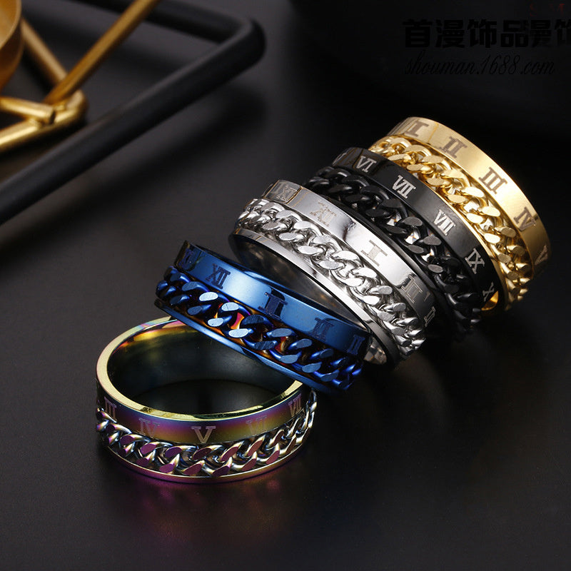 Roman Letter Rotatable Chain Rings Men Digital Titanium Steel Ring For Couple High Quality Multifunctional Bottle Opener Ring Spinner Jewelry Punk Gifts