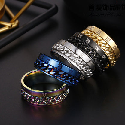 Roman Letter Rotatable Chain Rings Men Digital Titanium Steel Ring For Couple High Quality Multifunctional Bottle Opener Ring Spinner Jewelry Punk Gifts