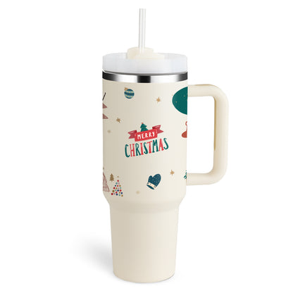 40 oz Tumbler with Handle and Straw Lid | Insulated Cup Reusable Stainless Steel Water Bottle Travel Mug Cupholder Friendly