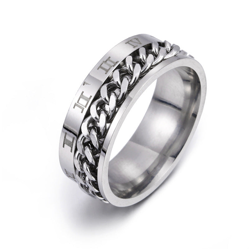 Roman Letter Rotatable Chain Rings Men Digital Titanium Steel Ring For Couple High Quality Multifunctional Bottle Opener Ring Spinner Jewelry Punk Gifts