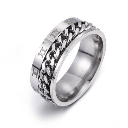 Roman Letter Rotatable Chain Rings Men Digital Titanium Steel Ring For Couple High Quality Multifunctional Bottle Opener Ring Spinner Jewelry Punk Gifts