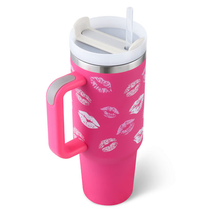 40 oz Tumbler with Handle and Straw Lid | Insulated Cup Reusable Stainless Steel Water Bottle Travel Mug Cupholder Friendly