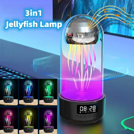 Creative 3 in 1 Colorful Jellyfish Lamp with Luminous Clock and Bluetooth Speaker - Discover Epic Goods