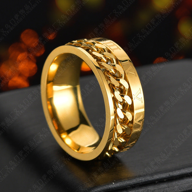 Roman Letter Rotatable Chain Rings Men Digital Titanium Steel Ring For Couple High Quality Multifunctional Bottle Opener Ring Spinner Jewelry Punk Gifts