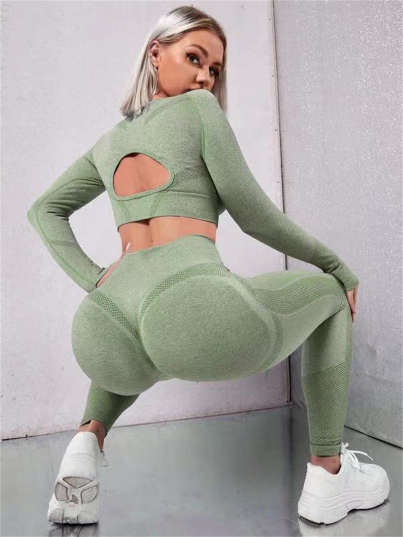 Sports Suits Long Sleeve Hollow Design Tops and Butt Lifting High Waist Seamless Sports Leggingsitness Leggings