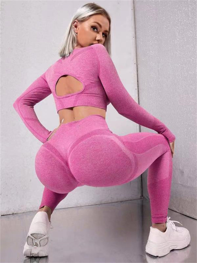 Sports Suits Long Sleeve Hollow Design Tops and Butt Lifting High Waist Seamless Sports Leggingsitness Leggings