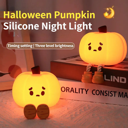 Home Decor Pumpkin Night Light Cute Soft Silicone Lamp Touch Dimmable Rechargeable Bedside Decor Light Kids Gifts Halloween Decorations