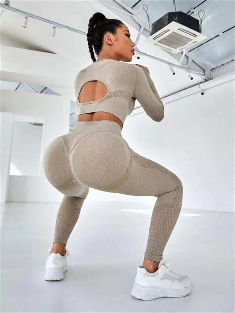 Sports Suits Long Sleeve Hollow Design Tops and Butt Lifting High Waist Seamless Sports Leggingsitness Leggings