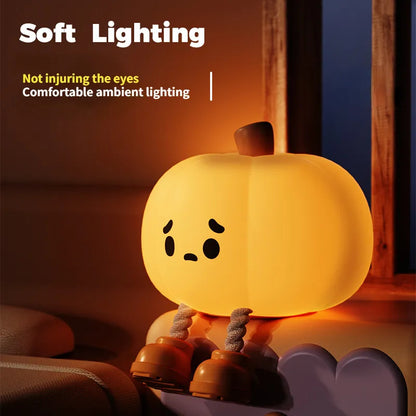 Home Decor Pumpkin Night Light Cute Soft Silicone Lamp Touch Dimmable Rechargeable Bedside Decor Light Kids Gifts Halloween Decorations