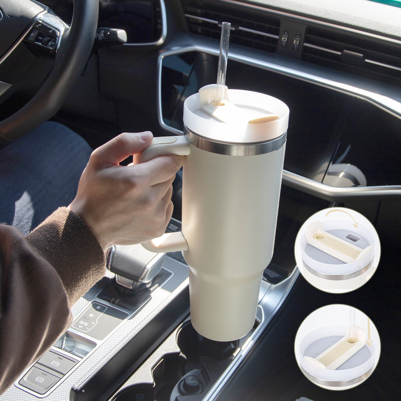 40 oz Tumbler with Handle and Straw Lid | Insulated Cup Reusable Stainless Steel Water Bottle Travel Mug Cupholder Friendly