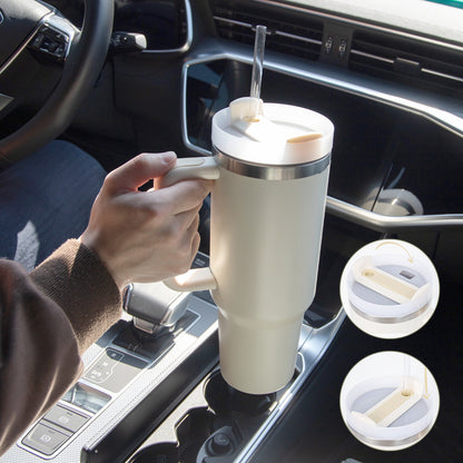 40 oz Tumbler with Handle and Straw Lid | Insulated Cup Reusable Stainless Steel Water Bottle Travel Mug Cupholder Friendly