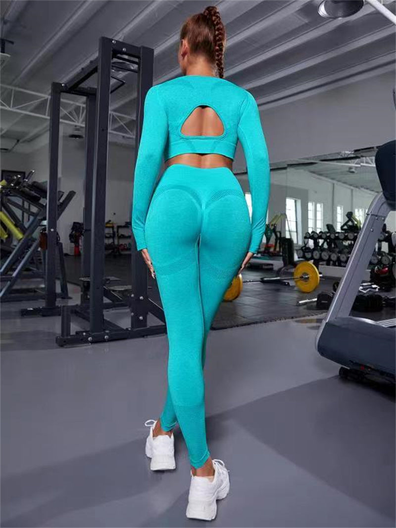 Sports Suits Long Sleeve Hollow Design Tops and Butt Lifting High Waist Seamless Sports Leggingsitness Leggings
