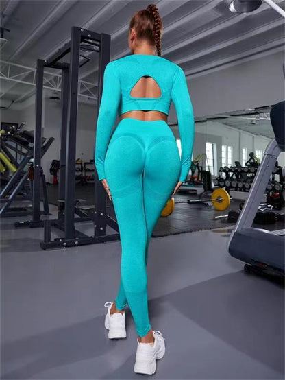 Sports Suits Long Sleeve Hollow Design Tops and Butt Lifting High Waist Seamless Sports Leggingsitness Leggings